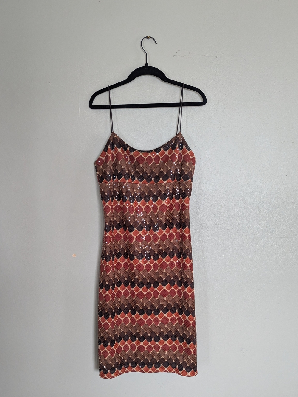 VTG Y2K Byer Too! Sequin Strappy Slip Dress in Brown and Rust